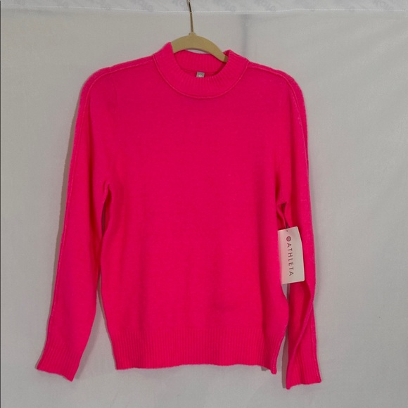Athleta Sweaters - NWT Athleta Transit Crew Sweater Size S Bright Neon Pink Wool Blend